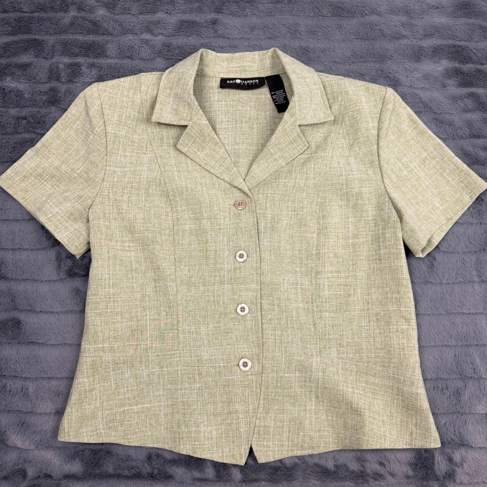 Sag Harbor Dress Sage Green Short Sleeve Button Up Top Size 14 20-42014